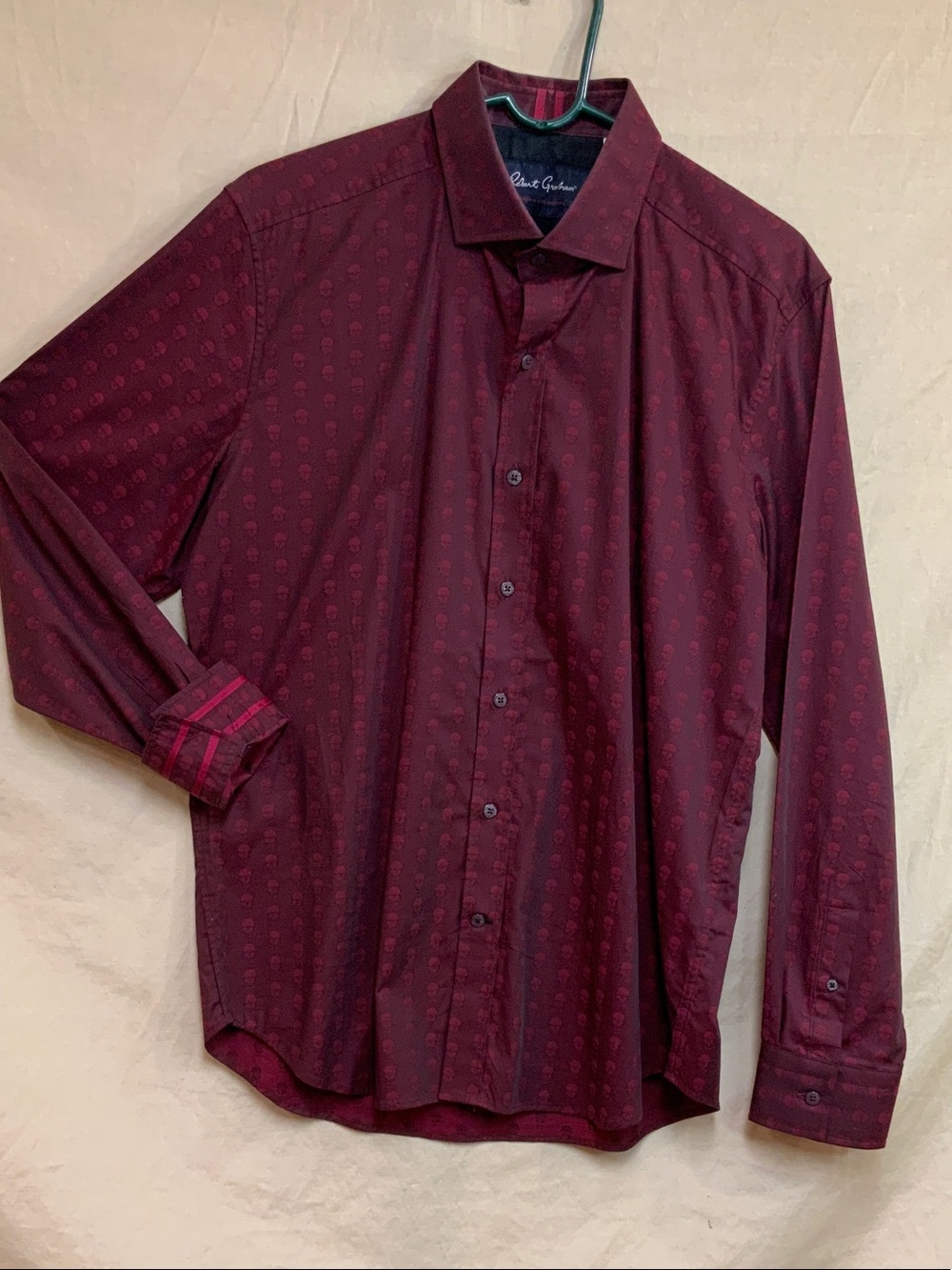 Robert Graham Men's Deep Burgundy Modern Americana Skull Print Shirt